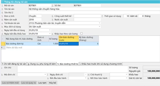 Bảo dưỡng tài sản Kế toán tài sản cố định trên bravo
